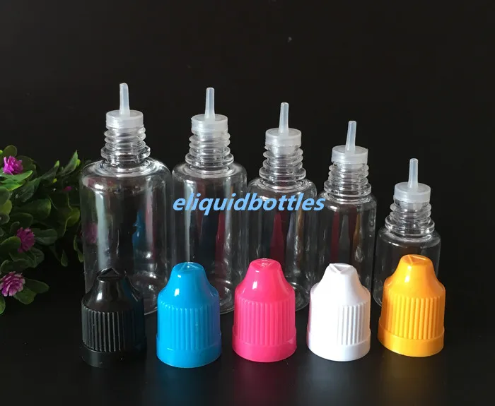 En gros 15 ml PET plastique clair E liquide bouteilles avec bouchon de bouteille à l'épreuve des enfants et longue pointe mince 0.5 OZ compte-gouttes Ejuice bouteilles