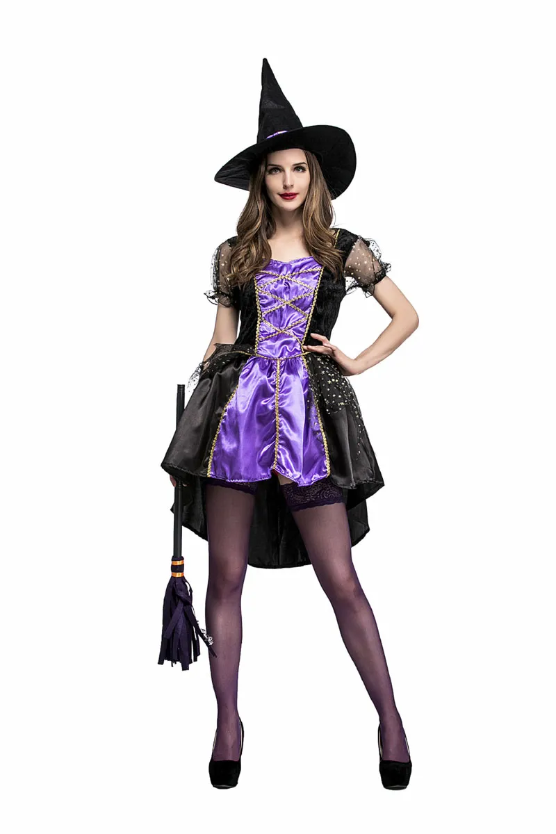 Exclusive Dovetail Witch Dress Women Halloween Magician Cosplay Costume Sexy Fairy Tale Elf Dress With Hat