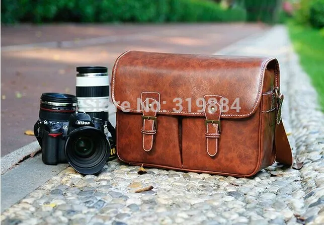 Free shipping 1x Fashion Rare Old Vintage Look Leather DSLR Camera Bag coffee