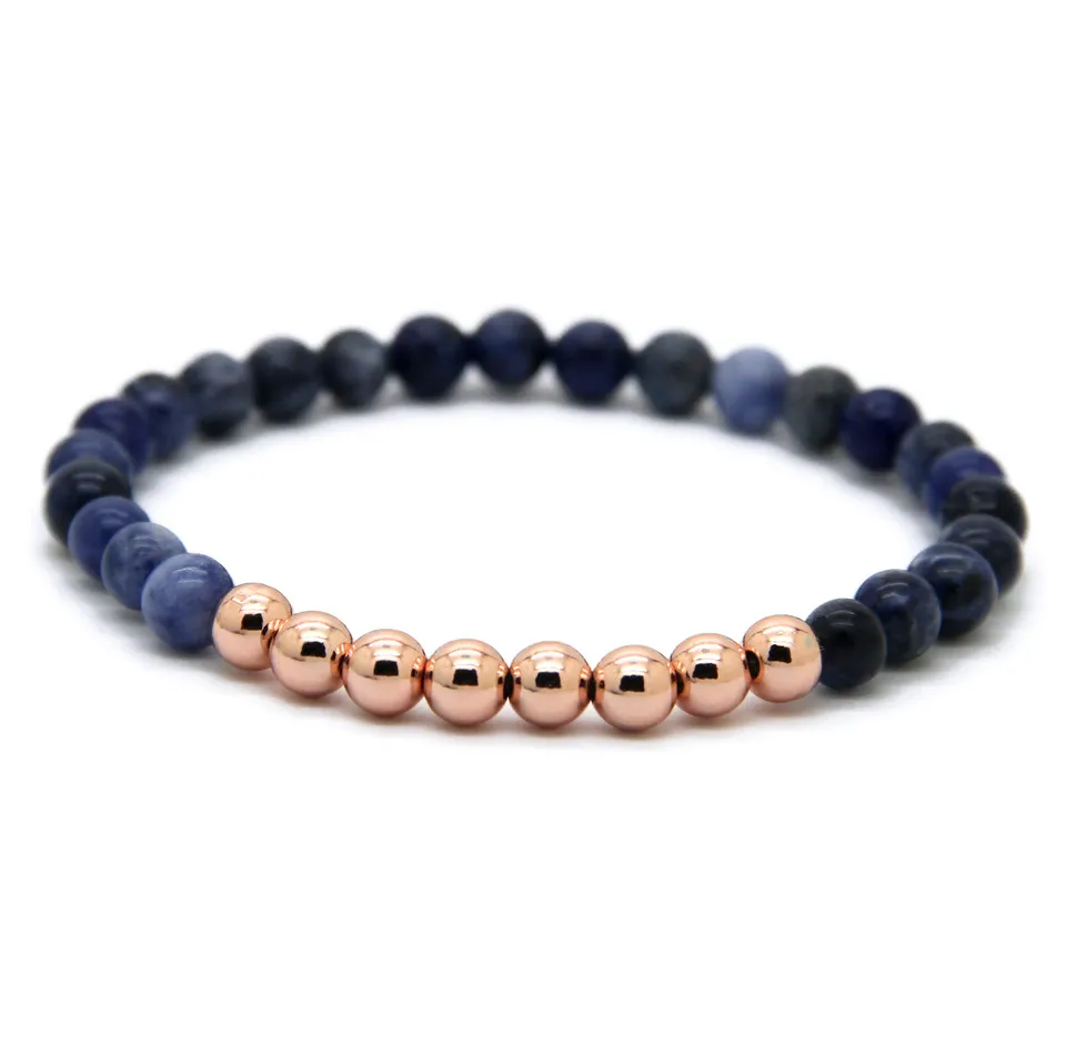 Hot Sale 6mm Natural Stone Beads Jewelry Real Gold Plated Round Copper Beads Men's Bracelets Best Gift