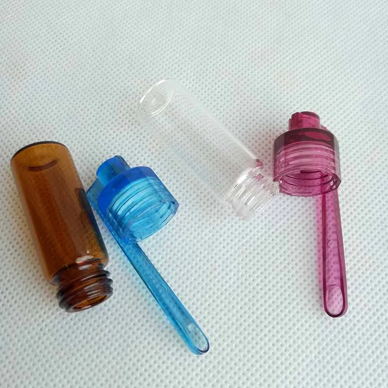 Garrafa de plástico acrílico 36mm 51mm Snuff Snorter Ferramenta para fumar Dispensador de bala Foguete Caixa de comprimidos de vidro caixa recipiente com colher várias cores