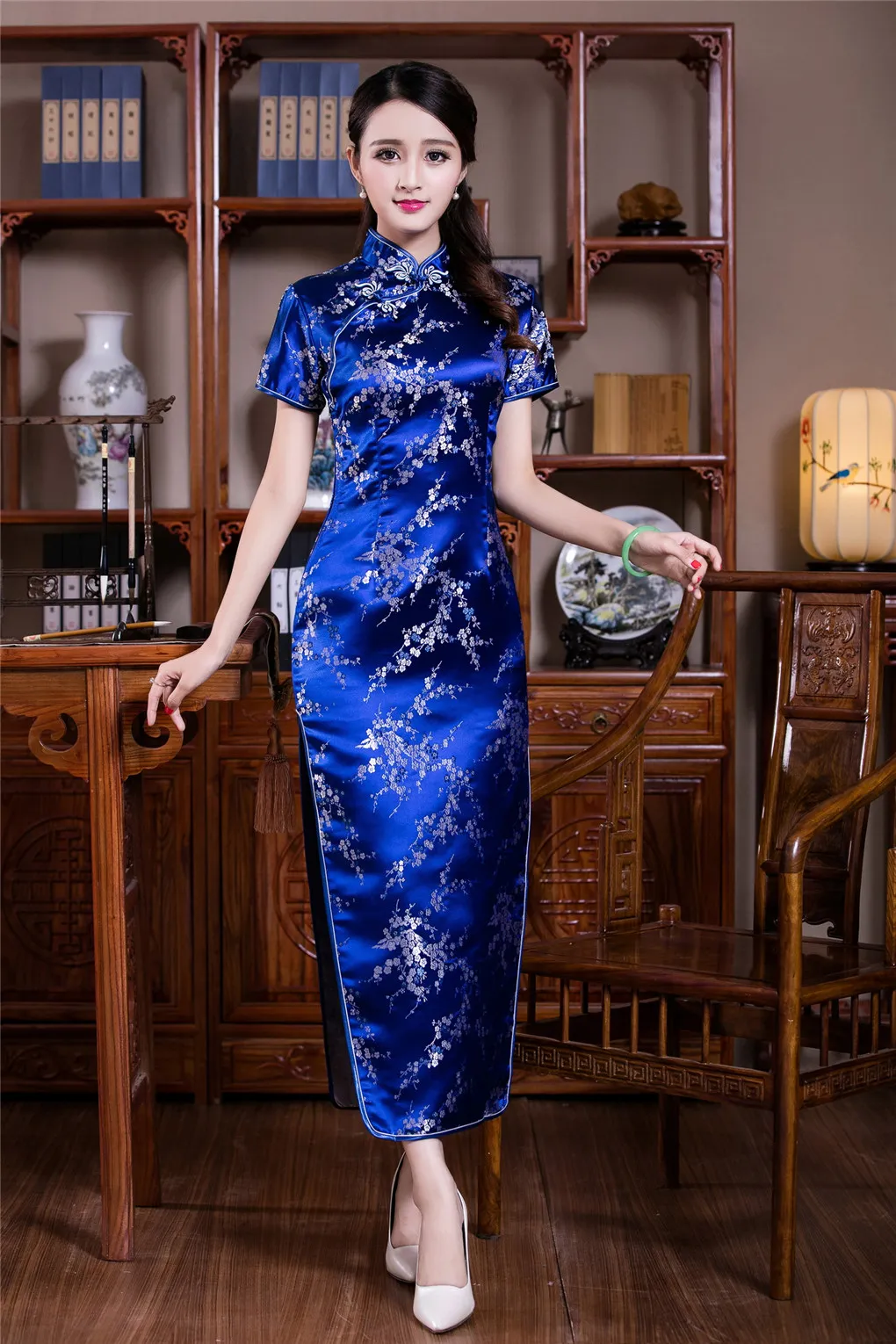 Shanghai Story Long Chinese cheongsam jurk bloemenprint vrouw039S qipao jurken traditionele Chinese jurk korte mouw orienta872905333