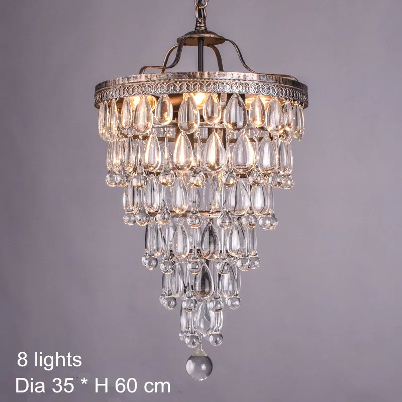 Vintage Retro Crystal Kroonluchters Verlichting Ronde Schaduw E14 Crystal Hanglamp Woonkamer Trap Licht Armatuur