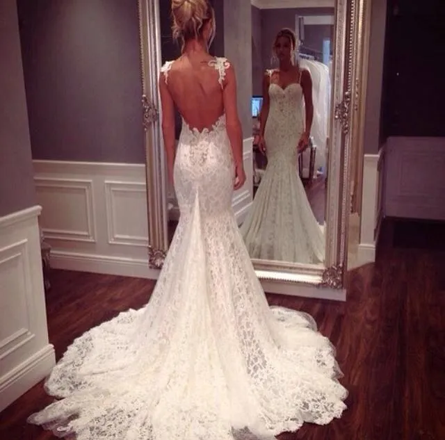 Low Back Mermaid Wedding Dress Lace Spaghetti Straps Trumpet Style  Floor-Length Tulle Bridal Gown 2019 from Dhgate Designer Wedding Dresses -  price 203.52