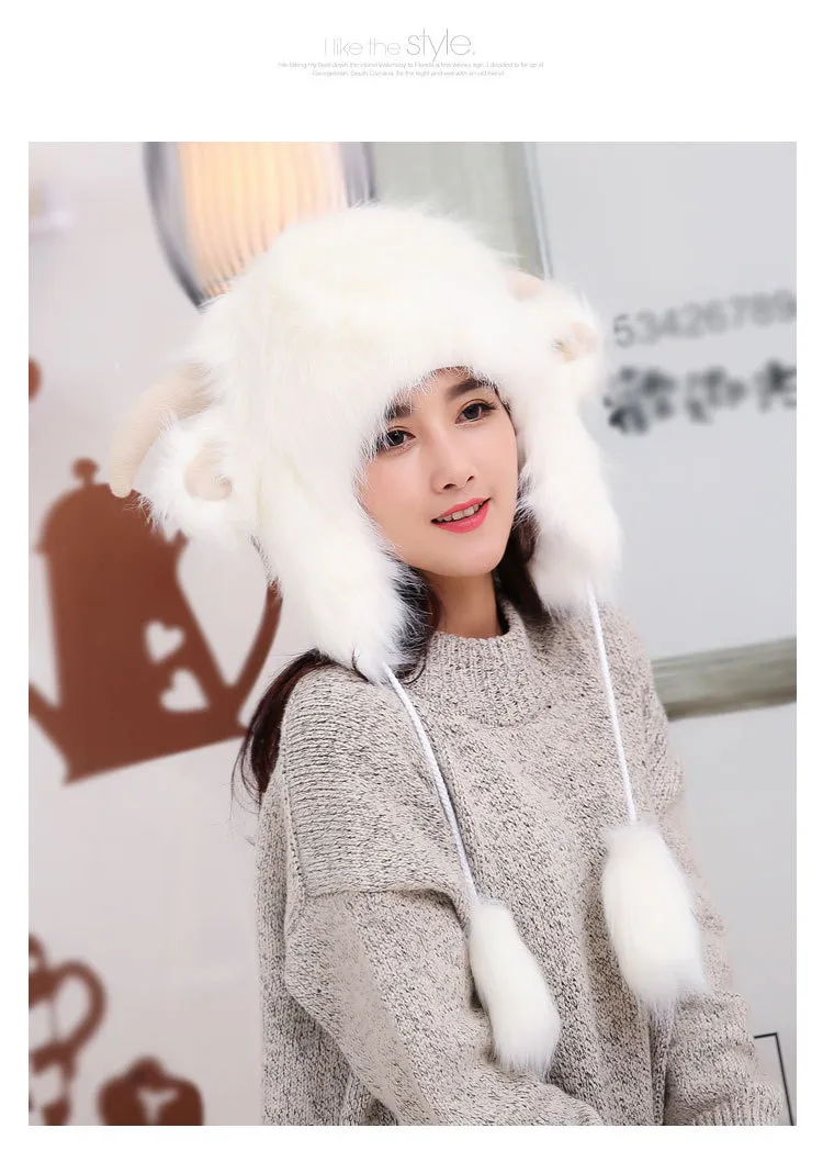 2017 moda alce toro design eco-pelliccia animale cappelli inverno caldo divertente cervo berretti di coniglio cappello trapper unisex