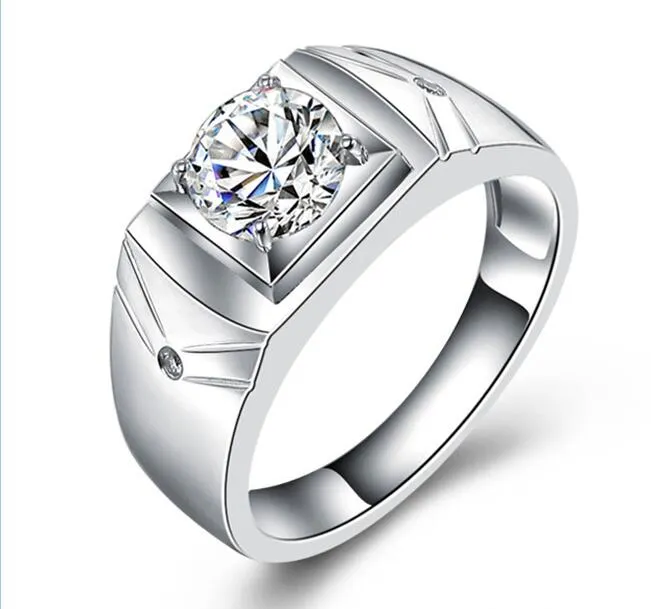 Solitaire Men Topázio anel de diamante simulado de 10kt Banda de noivado de ouro branco preenchido anel de casamento Defina o tamanho 7-12