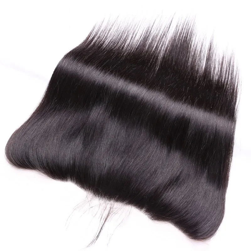 Cabelo virgem humano liso brasileiro trançado com renda 13x4 frontal orelha a orelha cabeça cheia cor natural