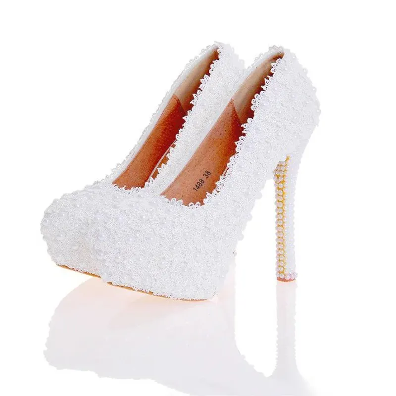 Кружева цветочные свадебные туфли красивые женщины на высоких каблуках на высоких каблуках выпускные туфли для свадебных туфлей белый розовый черный синий цвет228G
