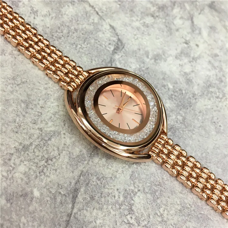 Hot Koop Luxe Vrouwen Horloge Rose Gold Rvs Lady Polshorloge Armband Jurk Horloge Sexy Sieraden Gesp Multi Colors Rolling Diamonds