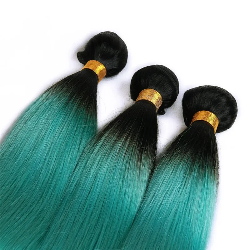 Fasci di capelli umani Remy Ombre verde scuro a due toni 1B Capelli lisci vergini brasiliani colorati verdi 3 pacchi Estensioni dei capelli verdi