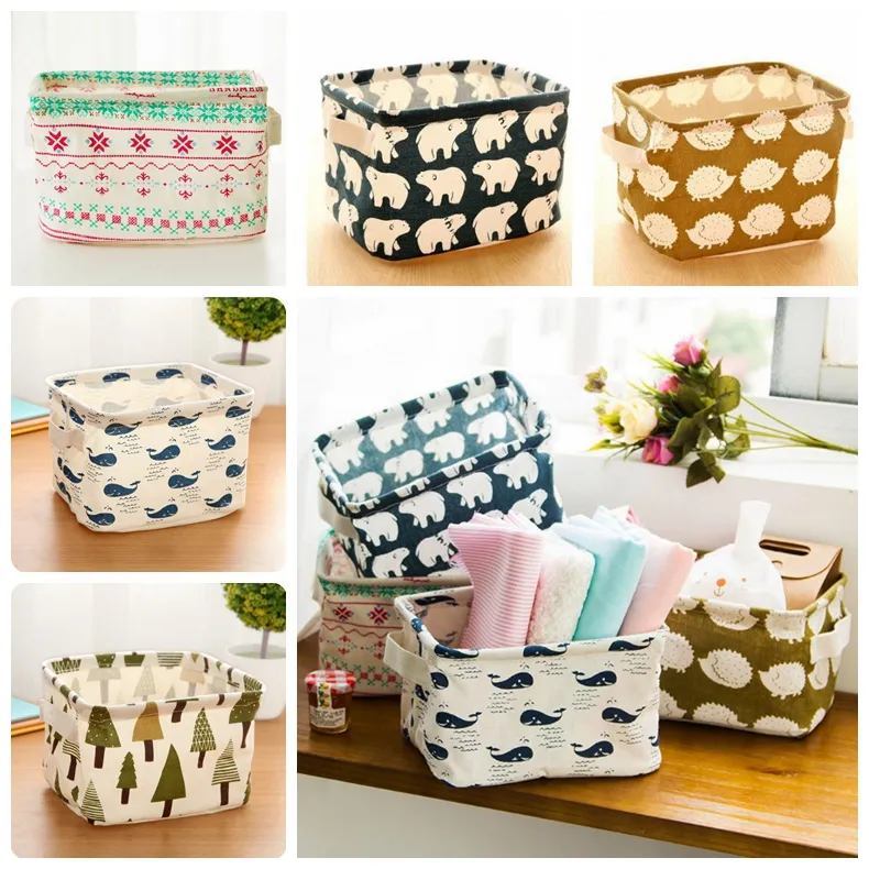 Laundry Storage Baskets Box Portable Cotton Linen Foldable Basket Cloth Toy Snack Organizer 5 Color top quality