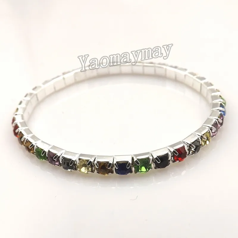 Bracelets en cristal extensibles multicolores, vente en gros 48pcs / lot bracelets en strass dans des couleurs mélangées livraison gratuite