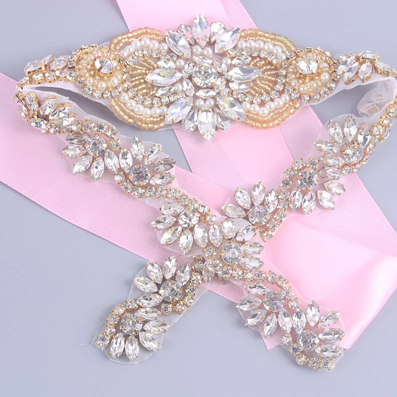 Perle de ramines transparente pour les robes de mariée ceinture en coudre des plaques de broderie en fer appliqués en or rose argenté
