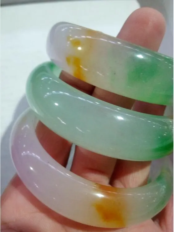 NEW- Wonderful Multicolor Purple Green Natural Real Jade Lucky Bracelet Round Bangle Fashion Jewelry Jade Bangles 56-60mm