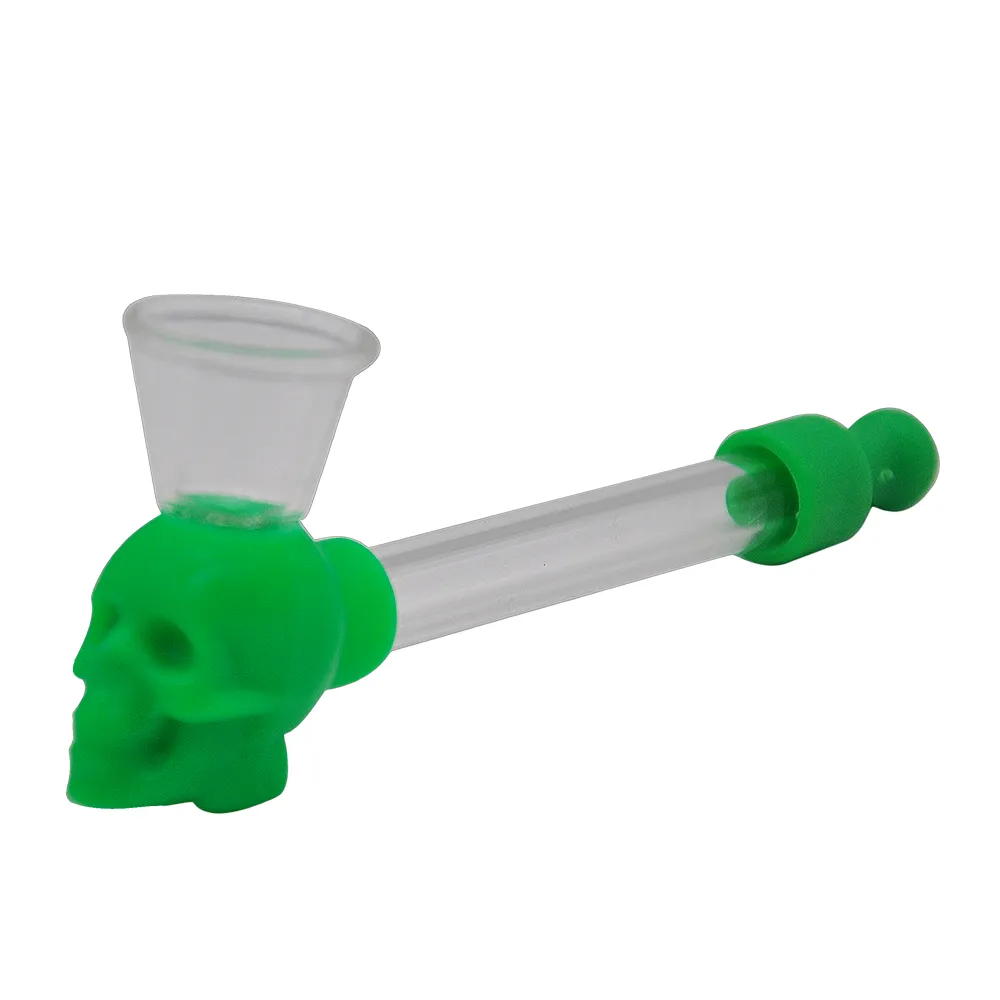 Tubi di acqua della sigaretta del tubo della ciotola di vetro della pipa di fumo della mano del tubo di vetro del cranio del silicone con l'imballaggio della carta del PVC dello schermo Colore della miscela all'ingrosso