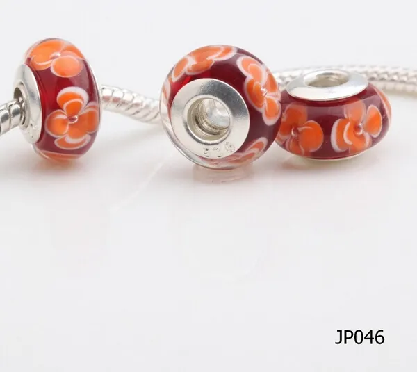 20 pièces boutique placage d'argent 925 logo Murano glaçure grand trou perles de verre filetage tube idéal pour bracelet collier breloques bijoux accessoires