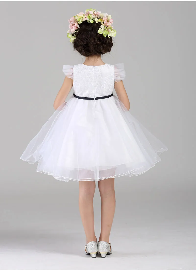 2016 ny ankomst vit tulle vacker blomma flicka klänningar applikationer baby flicka spädbarn klänning fri frakt