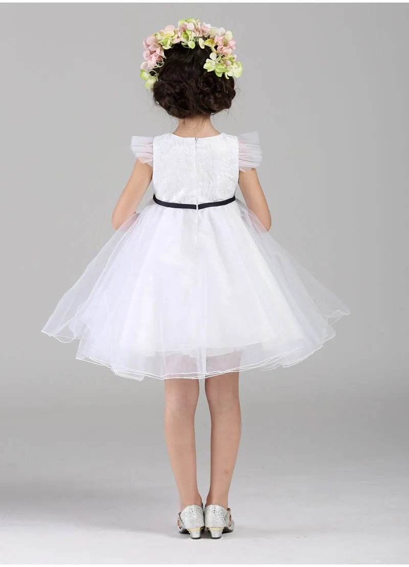 2016 New Arrival Branco Tule Bonita Flor Menina Vestidos apliques Bebê Menina Infantil Vestido Frete Grátis