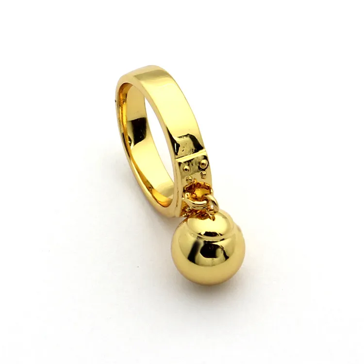 Titanium steel jewelry wholesale hanging bead ring 18K gold hanging ball ring ladies ring6993207