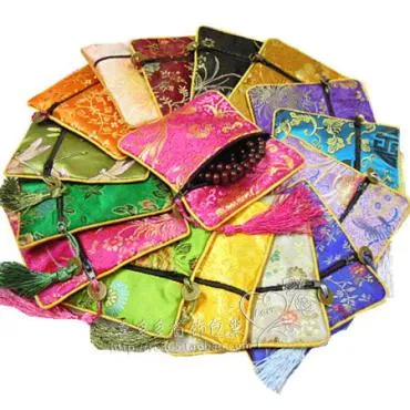 Cheap Small Zipper Craft Bag Coin Purse Tassel Chinese Silk brocade Jewelry Bracelet Bangle Storage Pouch Gift Packaging 