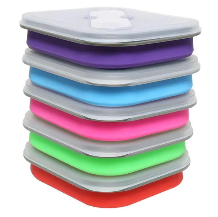 Opvouwbare siliconen lunchboxen met vork inklapbare lunchbox voedsel veilige container siliconen lunchboxen voor magnetron