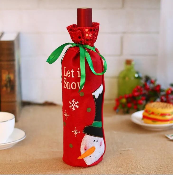 Payetler Ile noel şarap çanta Noel Baba Kardan Adam Şarap Şişesi Noel Süsler yaratıcı işlemeli ücretsiz kargo FP01