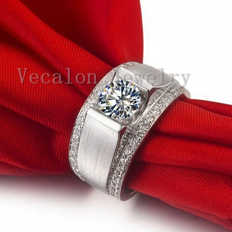 Vecalon 2016 New Wedding Band Pierścień Dla Mężczyzn 2CT CZ Diamond 925 Sterling Silver Male Engagement Finger Pierścień Biżuteria