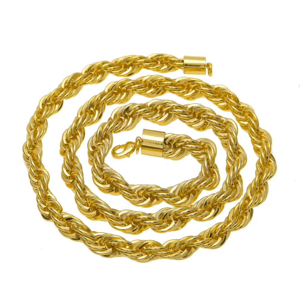 10mm spessore 76 cm lungo corda a corda contorta 24k placcato oro hip-hop collana pesante mens