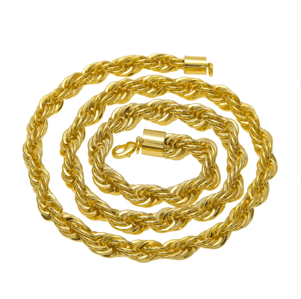 Collana pesante hip-hop placcata in oro 24 carati con catena lunga 10 mm di spessore 76 cm uomo186F