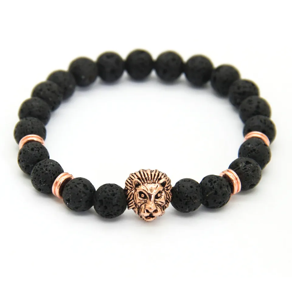 Nouveau Design 1 pièces 8mm perles de pierre de lave or argent Rose plaqué Lion hibou meilleur cadeau bracelets