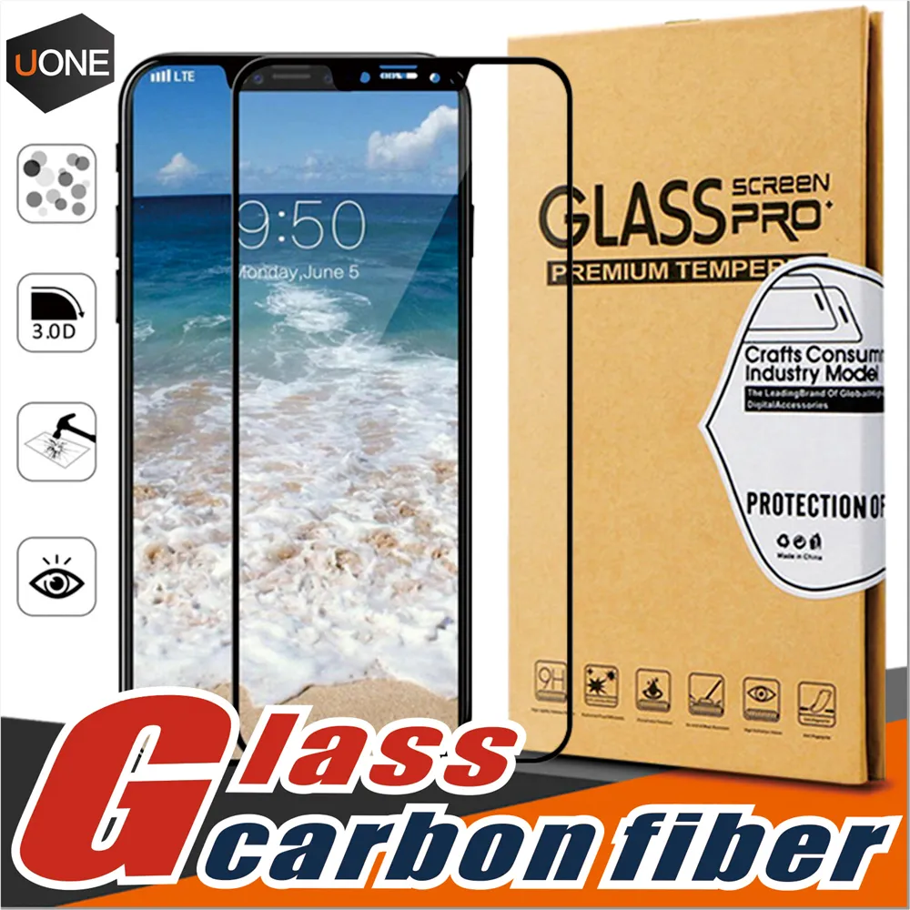 Pour iPhone X 8 8 plus en fibre de carbone Cadre 2.5D 9H dureté anti-empreintes digitales écran en verre trempé Protector haute définition couverture complète