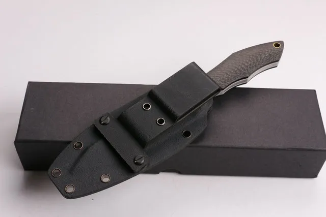 Anpassade knivar - Fast bladkniv D2 Satin Finish Blade Carbon Fiber Handle Knives Utomhus Jaktknivar med Kydex