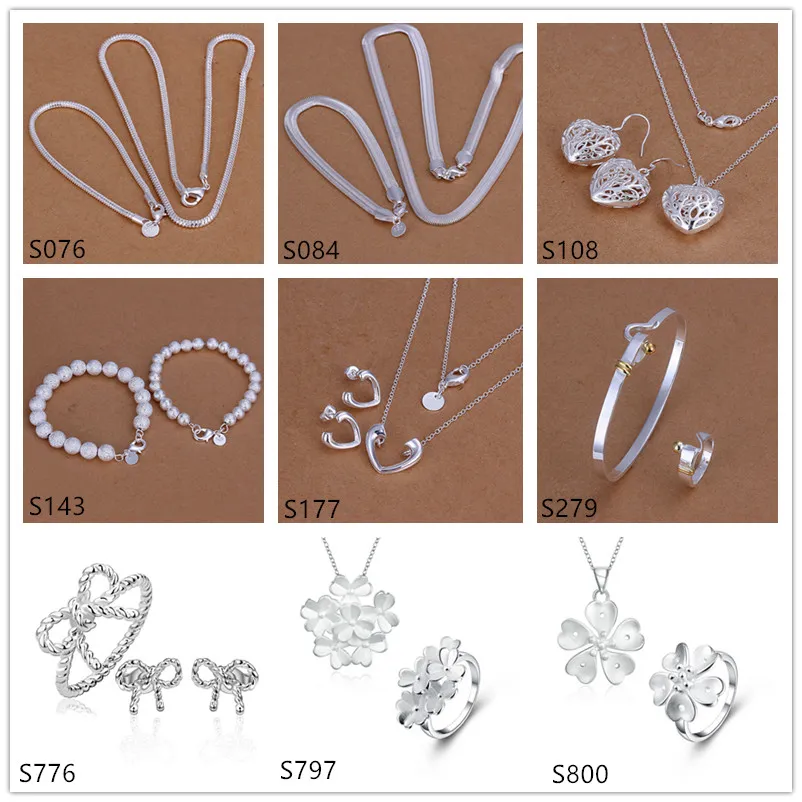 Wholesale sterling silver jewelry sets 6 sets a lot mixed style EMS68,fashion 925 silver Necklace Bracelet Earring Ring jewelry set