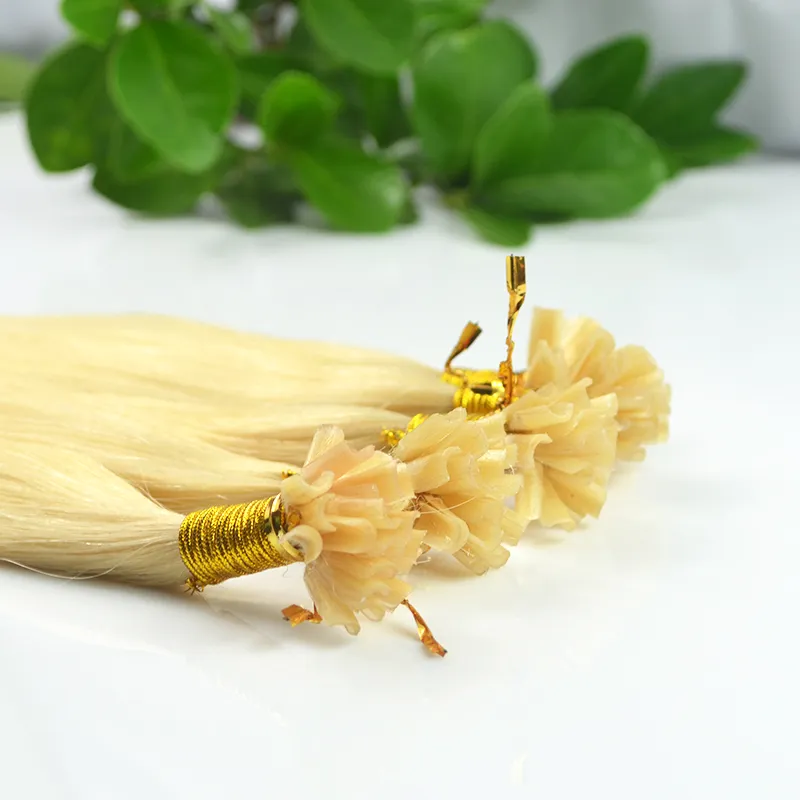 # 613 Bleach Blonde cheveux raides brésiliens 100g 100s pointe de bâton de kératine pré-collée cheveux humains