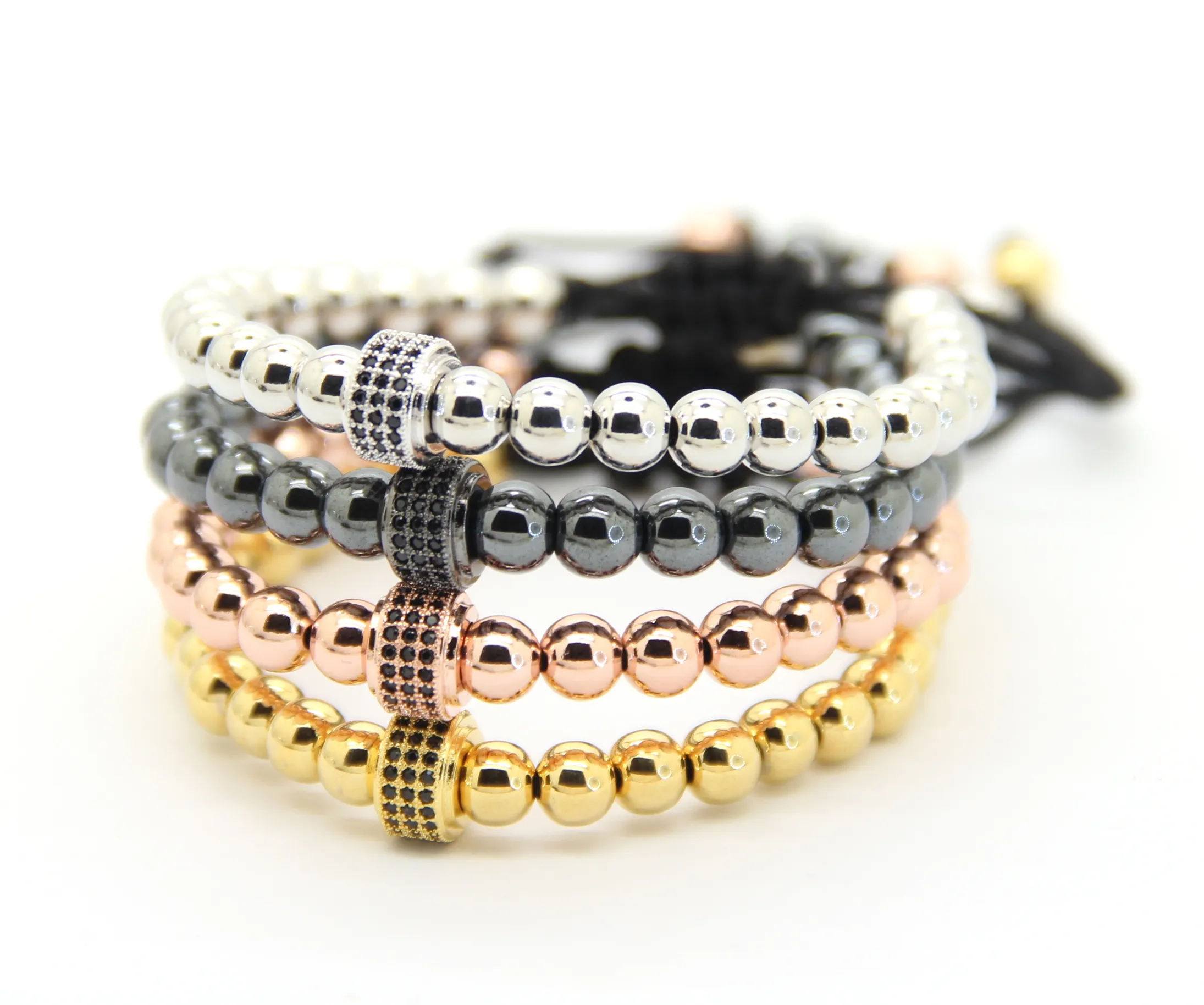 New Fashion Round Beads Tessuto Black Micro Pavy CZ Balls Balls intrecciata Macrame Braccialetto Braccialetti Bangles Gioielli