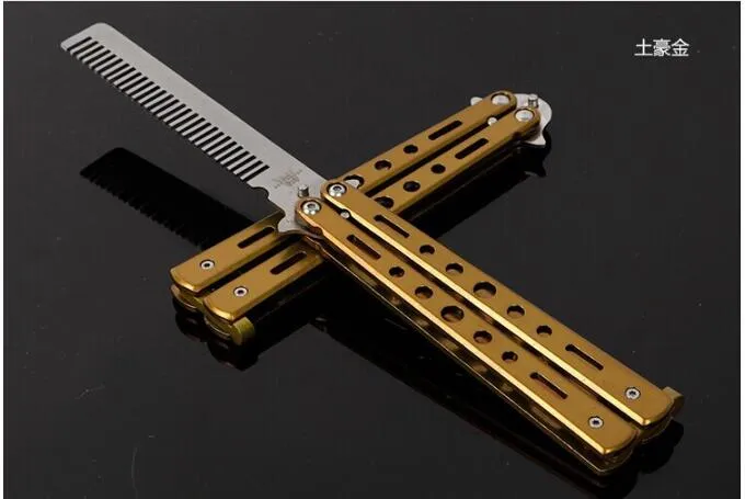 New Arrive Delicate Pro Salon Stainless Steel Folding Training Butterfly Practice Style Knife Comb Tool 