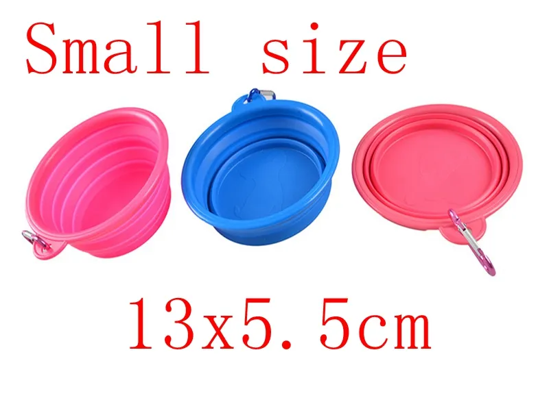 Pure color Dog Folding Collapsible Feeding Bowl Silicone Water Dish Cat Puppy Pet Travel Bowls with hook 13x5.5cm