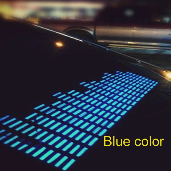 45 * 11cm Blue Color El Lighted Auto Geluid Geactiveerde Stickers Neon Equalizer op Auto Glas DC12V-omvormer met sigaret