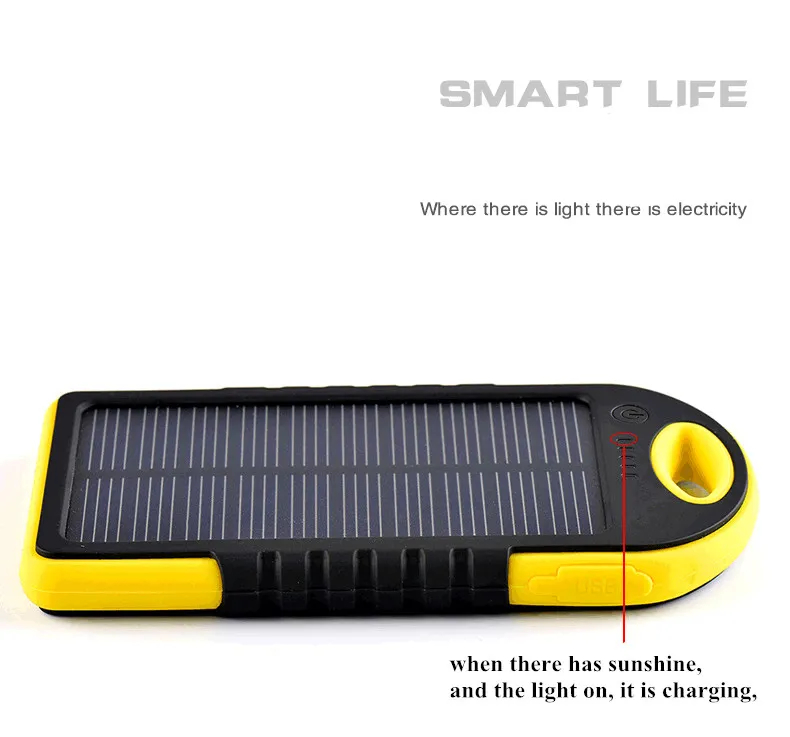 5000mAh 태양열 충전기 및 배터리 태양 전지 패널 휴대용 휴대 전화 노트북 카메라 MP4 손전등 방수 shockproof