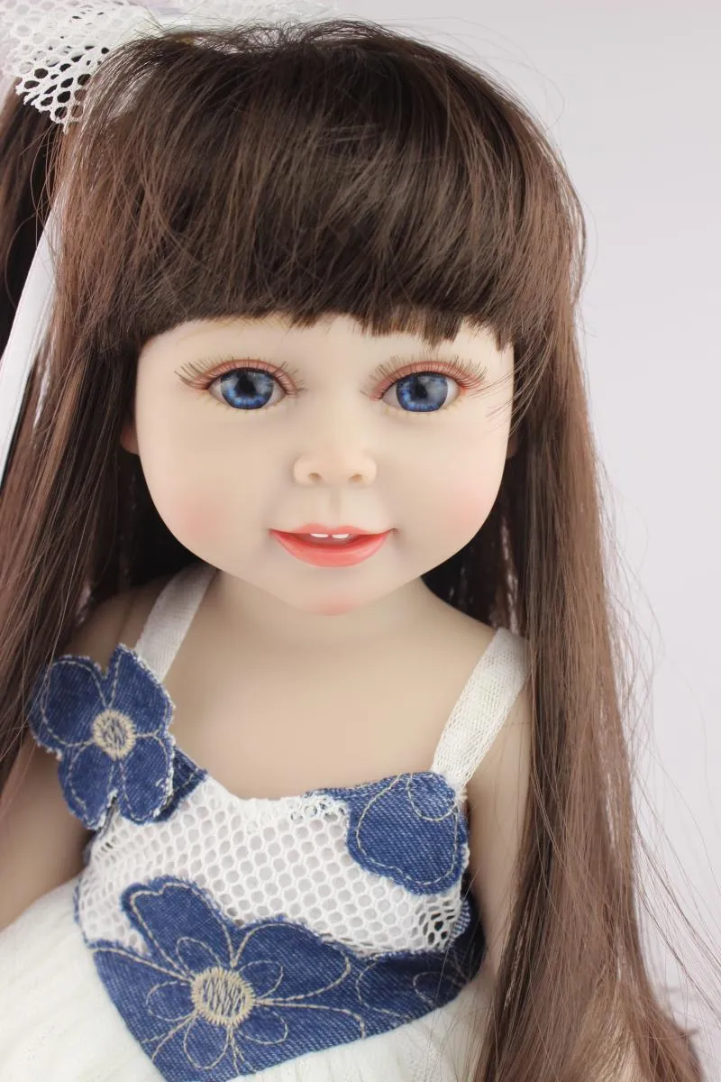 Vinil completo 18 polegadas americano menina lifelike boneca colecionável princesa costume reborn bebê brinquedos moda brinquedo