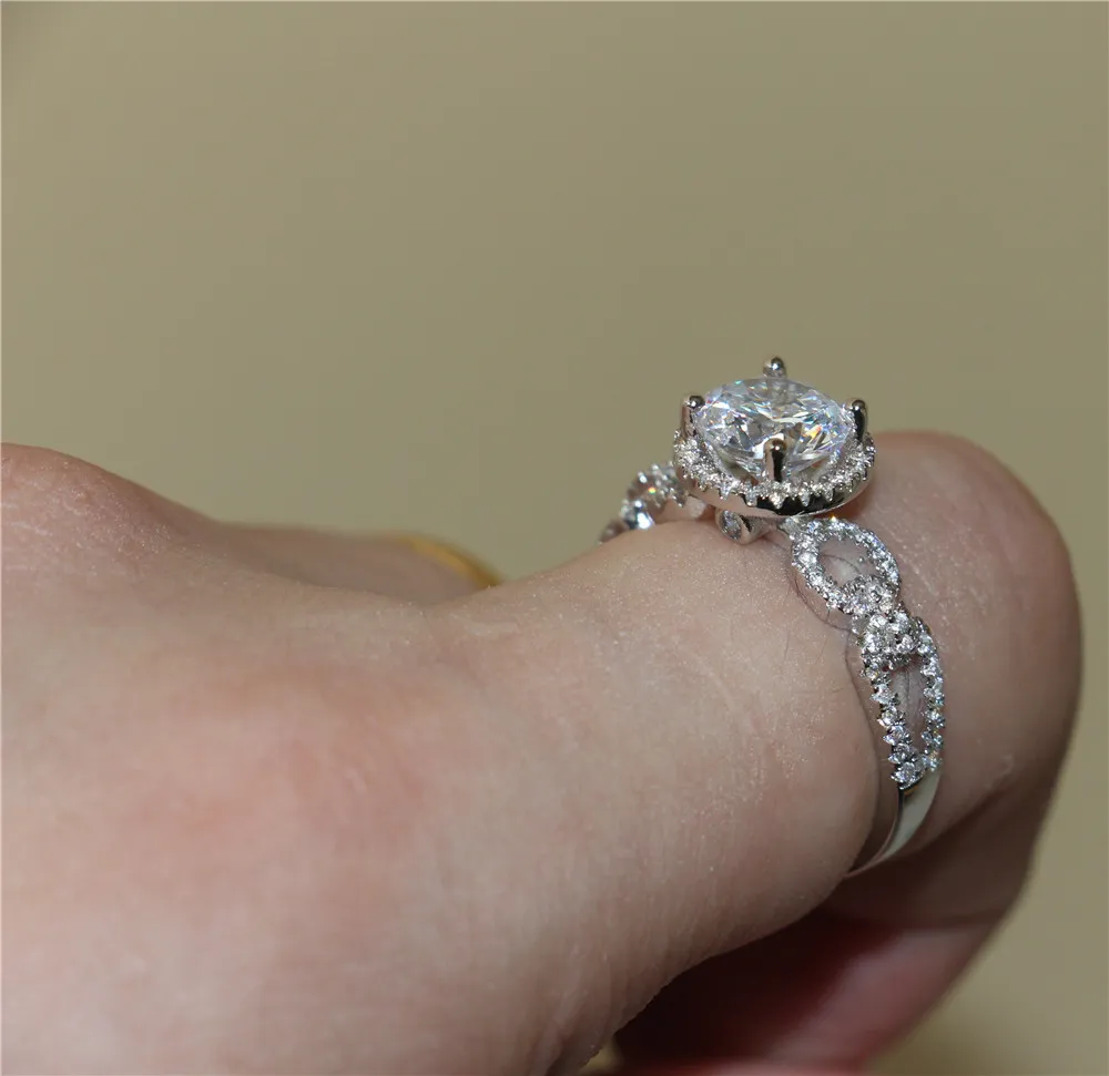 ヴィンテージ10ktホワイトゴールド充填4つの爪が入り込んだジルコンシミュレートダイヤモンド宝石カクテルリングフィンガーの結婚式の花嫁の宝石リー