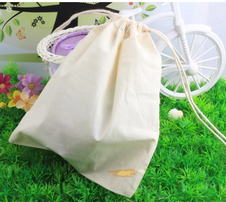 130g/m2 100% Cotton organic natural cotton Bags drawstring pouches sustomize logo & size