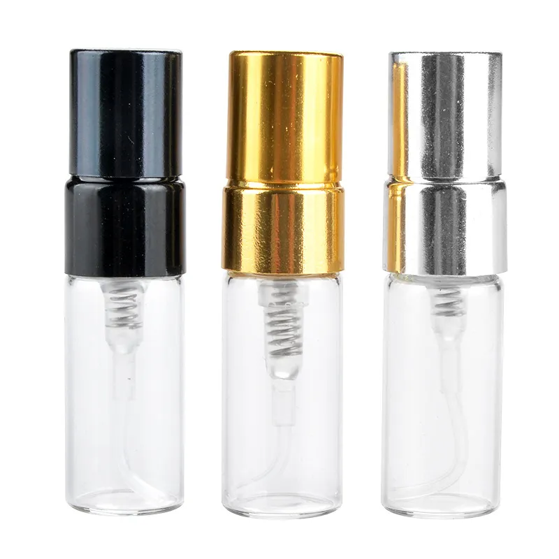 3ML 여행 Refillable 유리 향수 병 UV 분무기 화장품 펌프 스프레이 원자화 자 실버 블랙 골드 캡