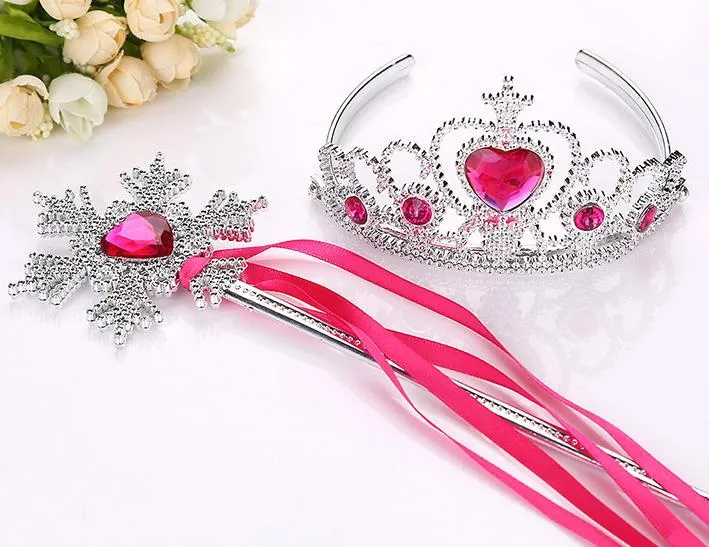 Nastro fiocco di neve Bacchette corona Set Fata Bacchetta della fata Girl Party Party Gem Bastoncini Magic Wands Ghirlanda Corona Fascia Tiaras Princess Cos Props Bambini regalo