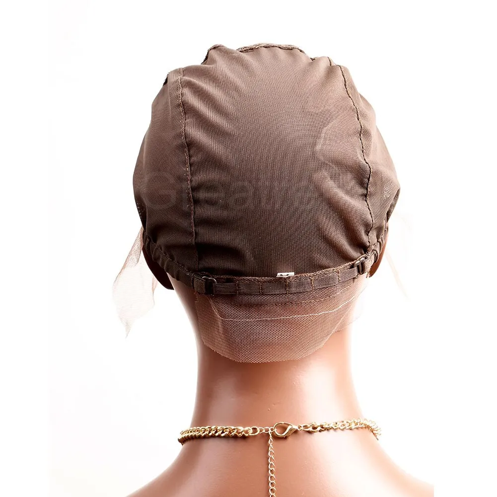 GreatreMy Professional koronkowe czapki peruki do robienia peruk z regulowanymi paskami i grzebieniem Szwajcarskie koronkowe brązowe średniej wielkości 8380739