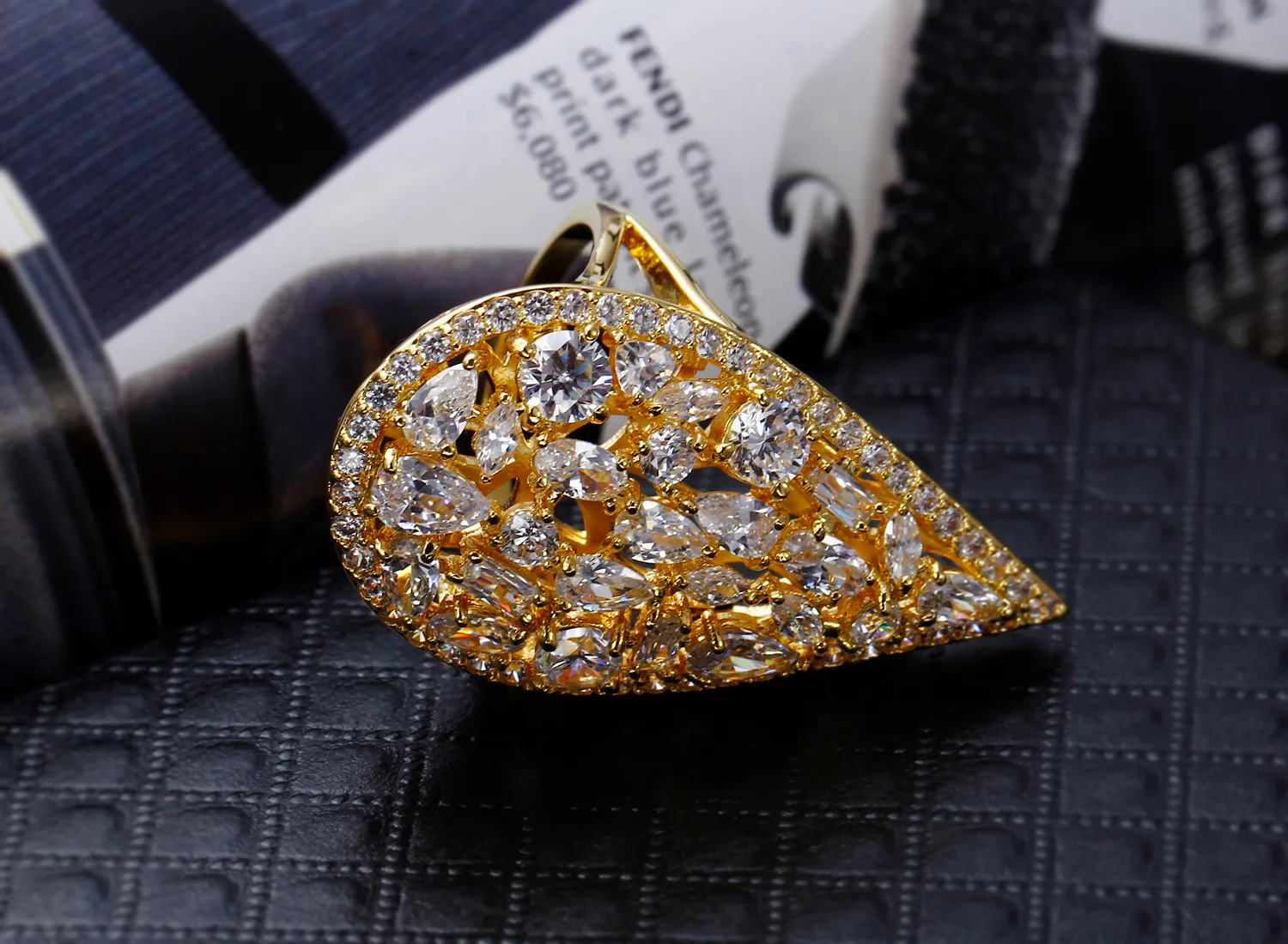 Nice Beautyful Ring! Big water drop shape Gold Plate Ring Pave setting Champagne cz Rings