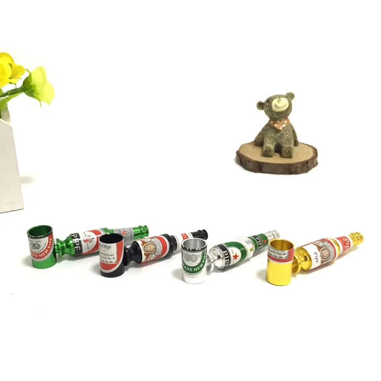 Creative Portable Beer Bottles Shaped Rasta Tobacco Pipe Metal Aluminum Smoking Pipes For Good Gift Accessory Wholesale
