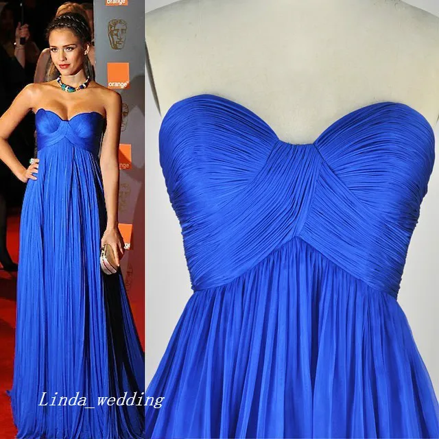 Livraison gratuite Jessica Alba Style 2019 robe de soirée nouvelle robe de soirée formelle en mousseline de soie bleu Royal robe de Celeybrity