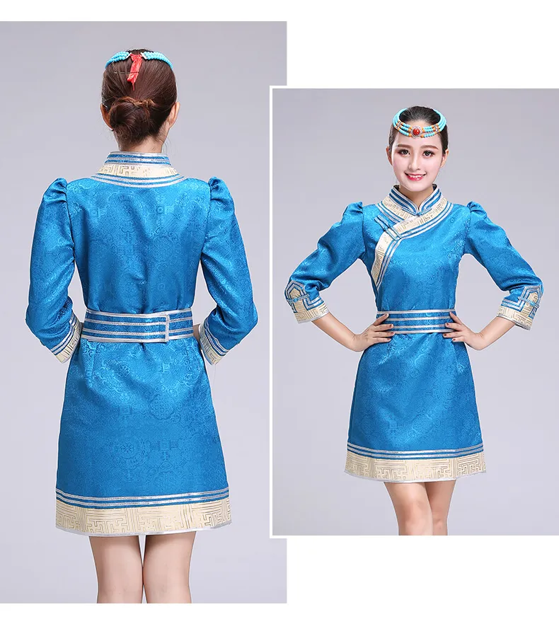Mongolisches Tanzkostüm, Bühnenkleidung für Damen, elegante ethnische Kleidung, mongolische Roben, chinesische Volkstanzkleidung, weibliches Bühnenkostüm für Sänger