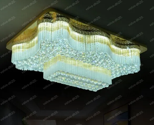 Nowy europejski styl prostokątny K9 Kryształowe lampy LED Sufit Light Dinning Room Hotel Villas Luksusowy prostokątny salon Lighting LLFA